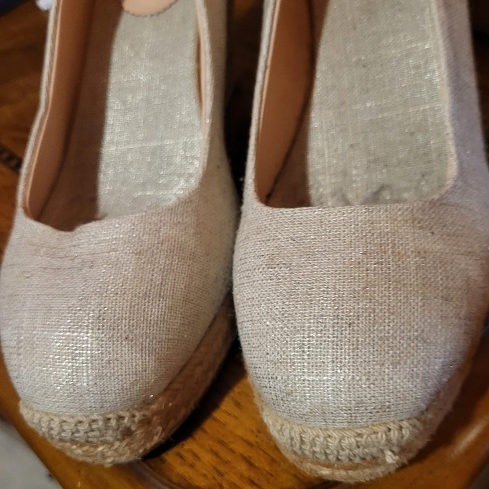 J. Crew Seville Metallic Gold Canvas Espadrille Wedges Size 9